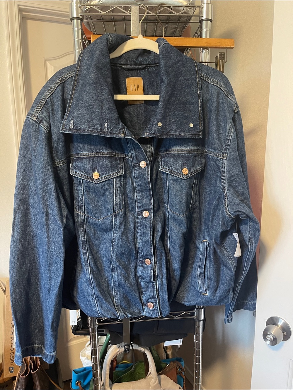 Gap TALL Long Collar Bubble Hem Denim Jacket